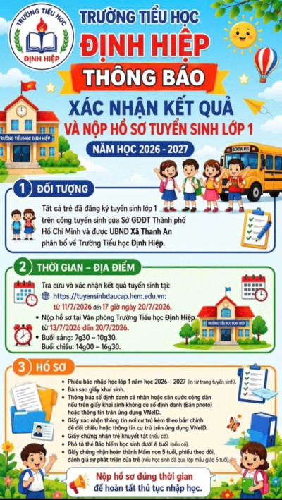 THÔNG BÁO XÁC NHẬN KẾT QUẢ HỒ SƠ TUYỂN SINH LỚP 1